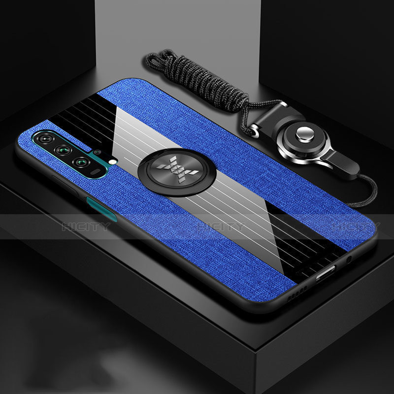 Custodia Silicone Ultra Sottile Morbida Cover con Magnetico Anello Supporto T01 per Huawei Honor 20 Pro Blu