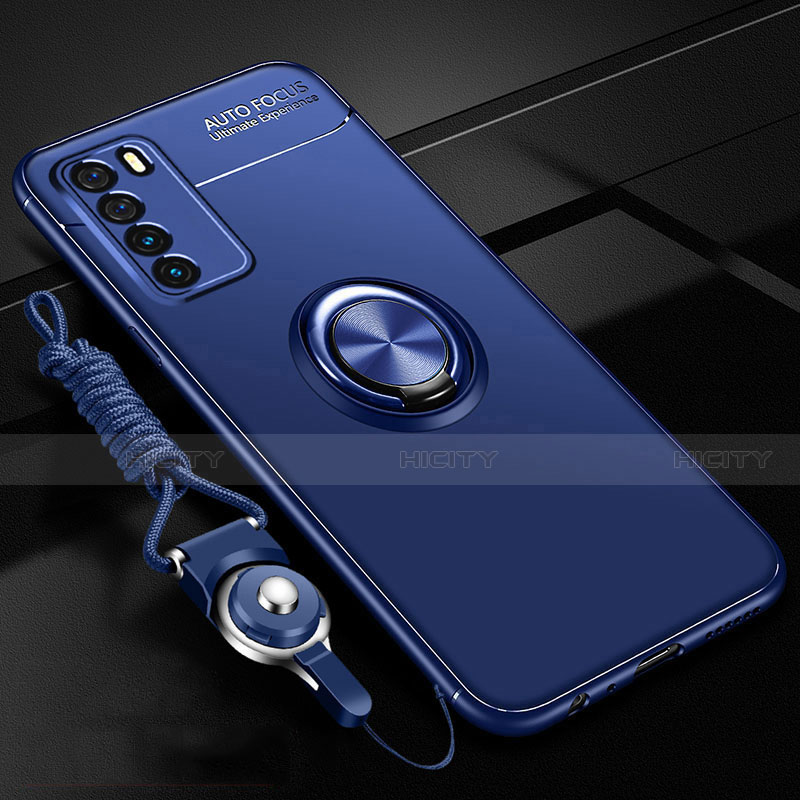 Custodia Silicone Ultra Sottile Morbida Cover con Magnetico Anello Supporto T01 per Huawei Honor Play4 5G Blu