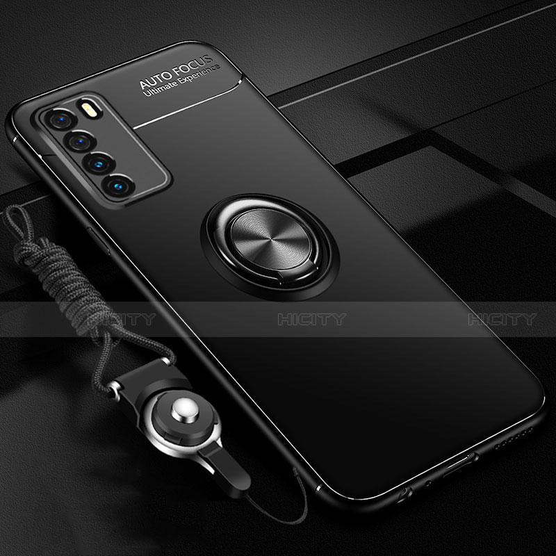 Custodia Silicone Ultra Sottile Morbida Cover con Magnetico Anello Supporto T01 per Huawei Honor Play4 5G Nero