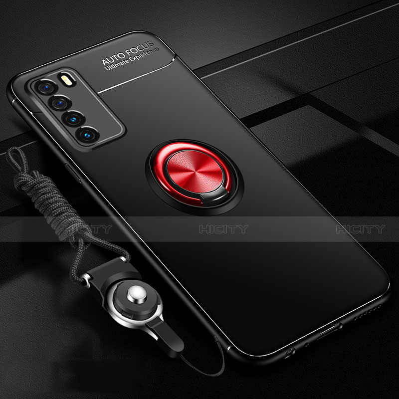 Custodia Silicone Ultra Sottile Morbida Cover con Magnetico Anello Supporto T01 per Huawei Honor Play4 5G Rosso e Nero