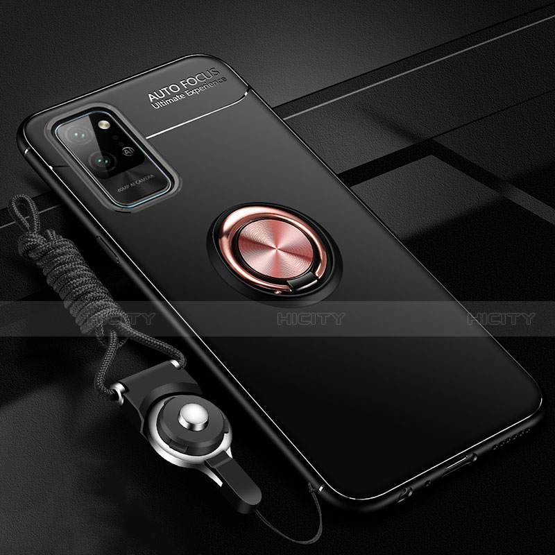 Custodia Silicone Ultra Sottile Morbida Cover con Magnetico Anello Supporto T01 per Huawei Honor Play4 Pro 5G Oro e Nero