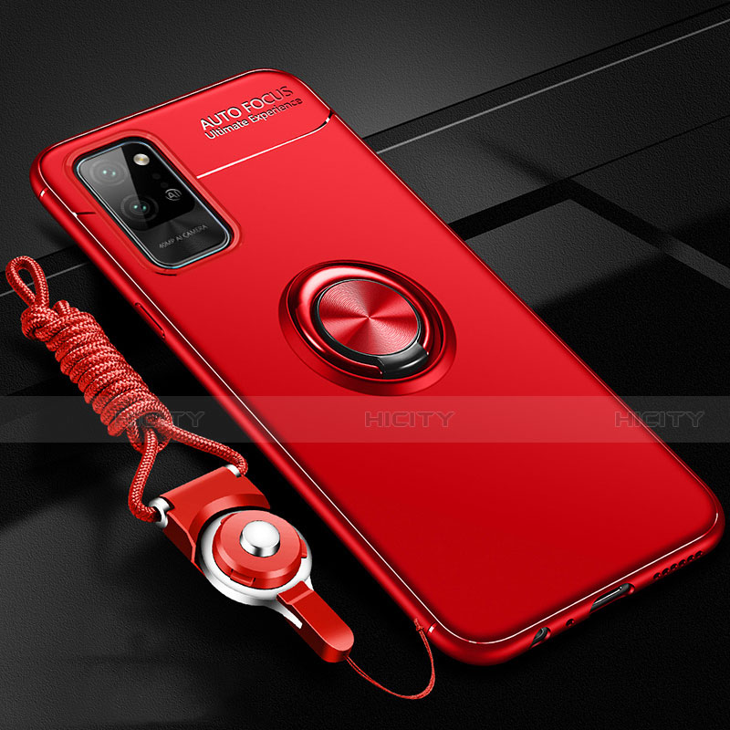 Custodia Silicone Ultra Sottile Morbida Cover con Magnetico Anello Supporto T01 per Huawei Honor Play4 Pro 5G Rosso