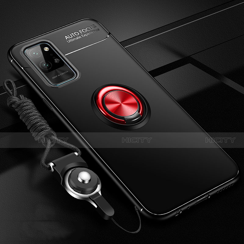 Custodia Silicone Ultra Sottile Morbida Cover con Magnetico Anello Supporto T01 per Huawei Honor Play4 Pro 5G Rosso e Nero