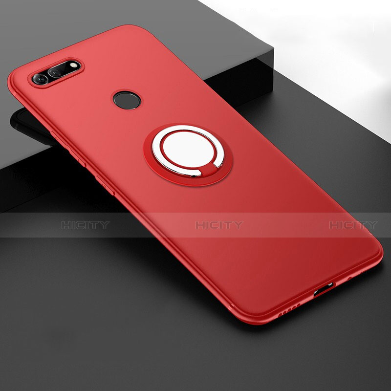 Custodia Silicone Ultra Sottile Morbida Cover con Magnetico Anello Supporto T01 per Huawei Honor V20 Rosso