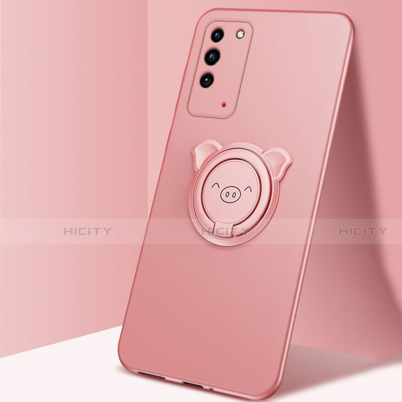 Custodia Silicone Ultra Sottile Morbida Cover con Magnetico Anello Supporto T01 per Huawei Honor X10 5G Oro Rosa