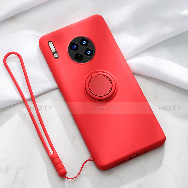 Custodia Silicone Ultra Sottile Morbida Cover con Magnetico Anello Supporto T01 per Huawei Mate 30 Rosso
