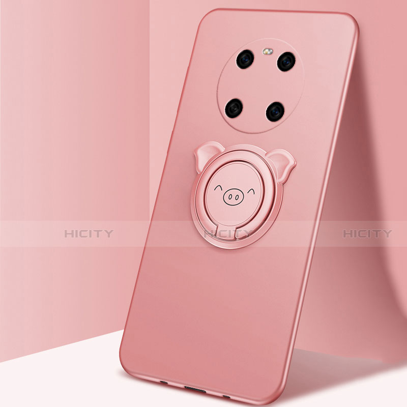 Custodia Silicone Ultra Sottile Morbida Cover con Magnetico Anello Supporto T01 per Huawei Mate 40 Oro Rosa