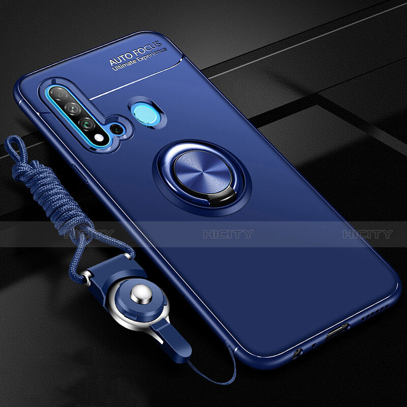 Custodia Silicone Ultra Sottile Morbida Cover con Magnetico Anello Supporto T01 per Huawei Nova 5i Blu