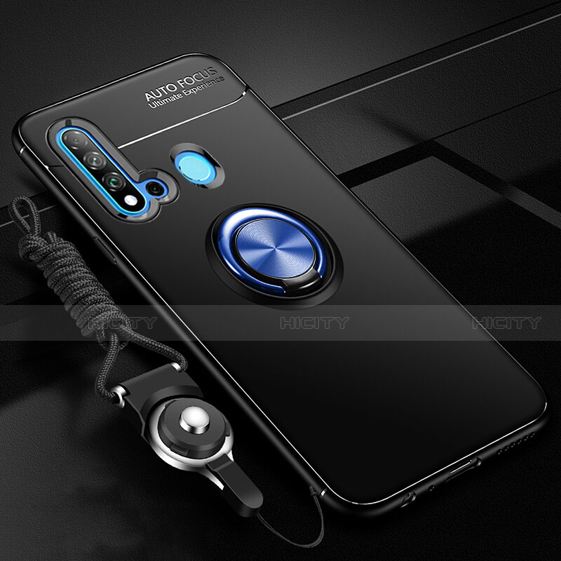 Custodia Silicone Ultra Sottile Morbida Cover con Magnetico Anello Supporto T01 per Huawei Nova 5i Blu e Nero