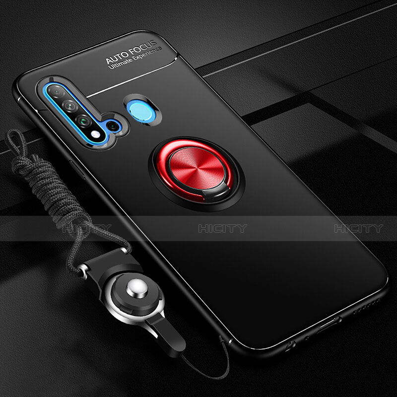Custodia Silicone Ultra Sottile Morbida Cover con Magnetico Anello Supporto T01 per Huawei Nova 5i Rosso e Nero