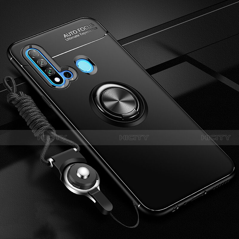 Custodia Silicone Ultra Sottile Morbida Cover con Magnetico Anello Supporto T01 per Huawei P20 Lite (2019) Nero