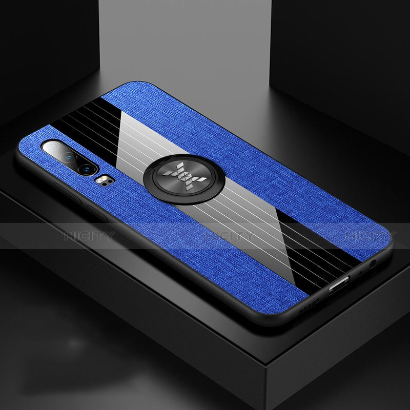Custodia Silicone Ultra Sottile Morbida Cover con Magnetico Anello Supporto T01 per Huawei P30 Blu