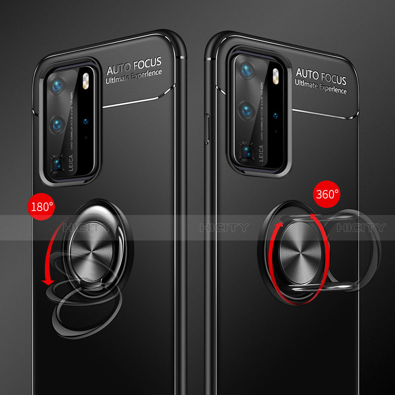 Custodia Silicone Ultra Sottile Morbida Cover con Magnetico Anello Supporto T01 per Huawei P40 Pro