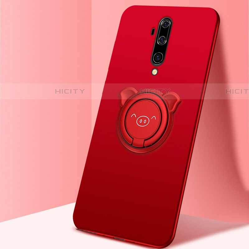 Custodia Silicone Ultra Sottile Morbida Cover con Magnetico Anello Supporto T01 per OnePlus 7T Pro Rosso