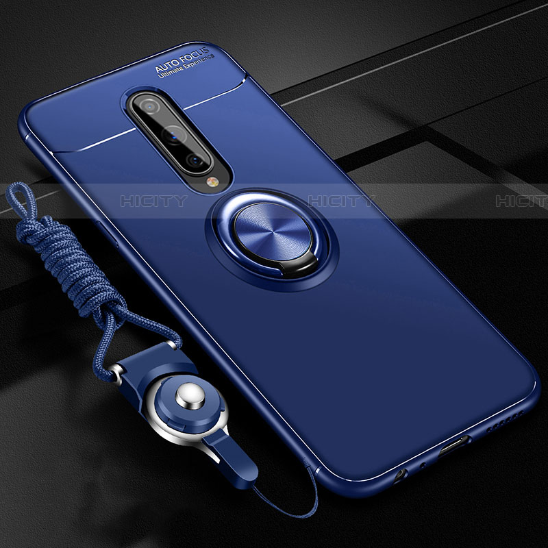 Custodia Silicone Ultra Sottile Morbida Cover con Magnetico Anello Supporto T01 per OnePlus 8 Blu
