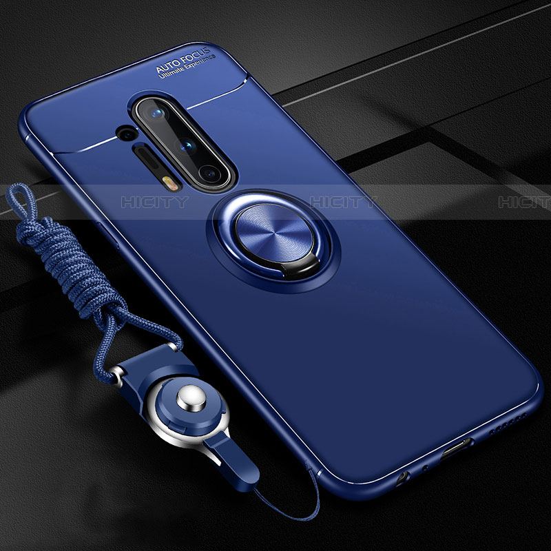 Custodia Silicone Ultra Sottile Morbida Cover con Magnetico Anello Supporto T01 per OnePlus 8 Pro Blu