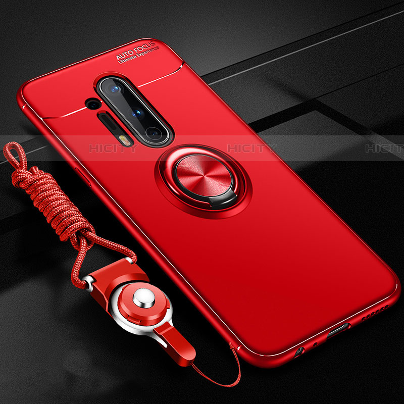 Custodia Silicone Ultra Sottile Morbida Cover con Magnetico Anello Supporto T01 per OnePlus 8 Pro Rosso