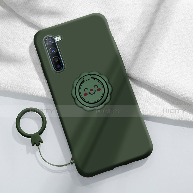 Custodia Silicone Ultra Sottile Morbida Cover con Magnetico Anello Supporto T01 per Oppo F15 Verde