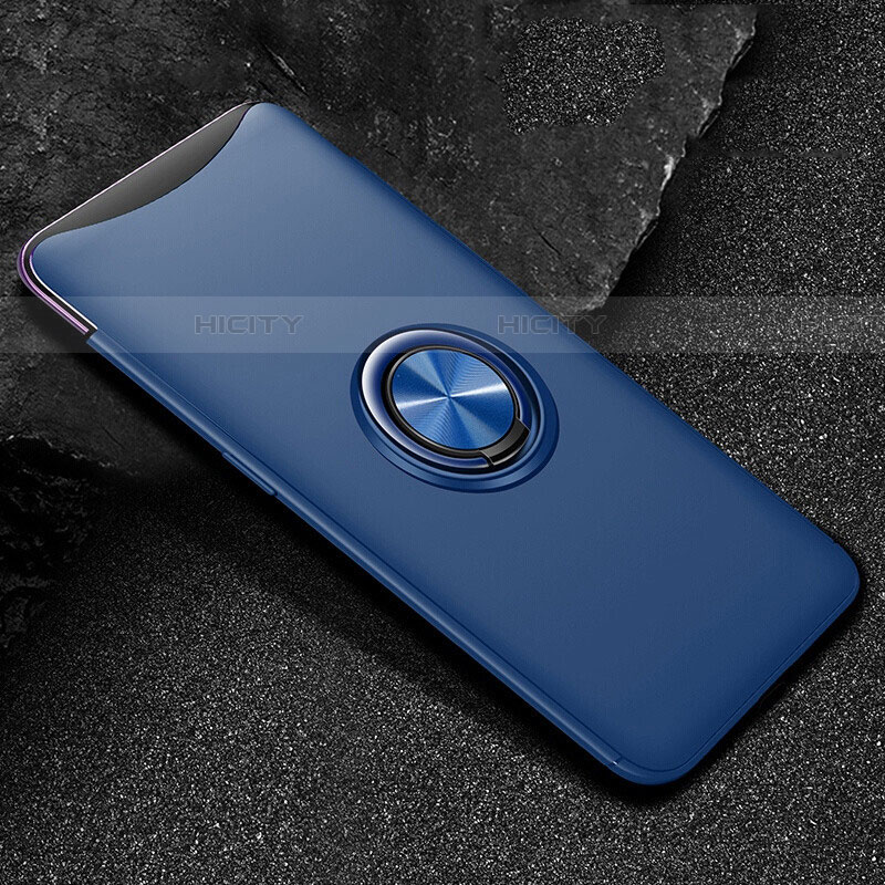 Custodia Silicone Ultra Sottile Morbida Cover con Magnetico Anello Supporto T01 per Oppo Find X Blu