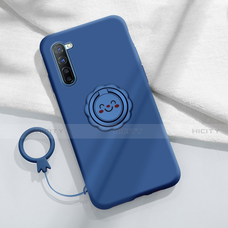 Custodia Silicone Ultra Sottile Morbida Cover con Magnetico Anello Supporto T01 per Oppo Find X2 Lite Blu