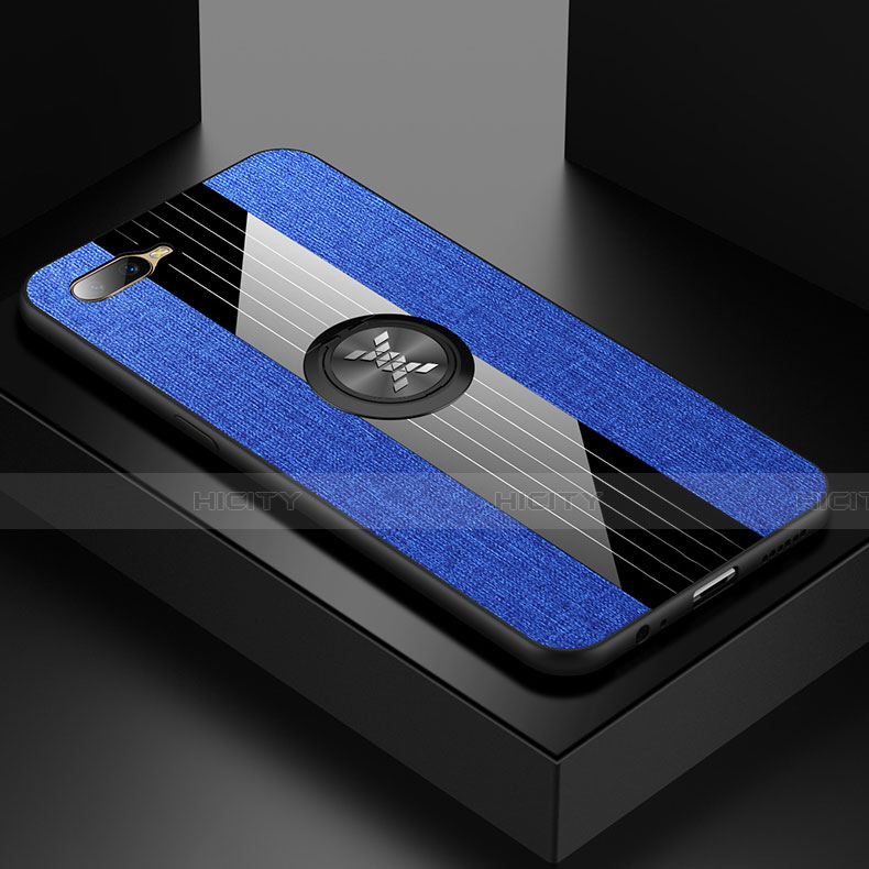 Custodia Silicone Ultra Sottile Morbida Cover con Magnetico Anello Supporto T01 per Oppo K1 Blu