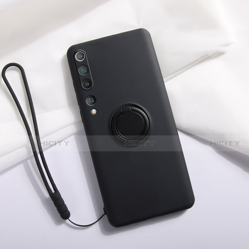 Custodia Silicone Ultra Sottile Morbida Cover con Magnetico Anello Supporto T01 per Xiaomi Mi 10 Nero