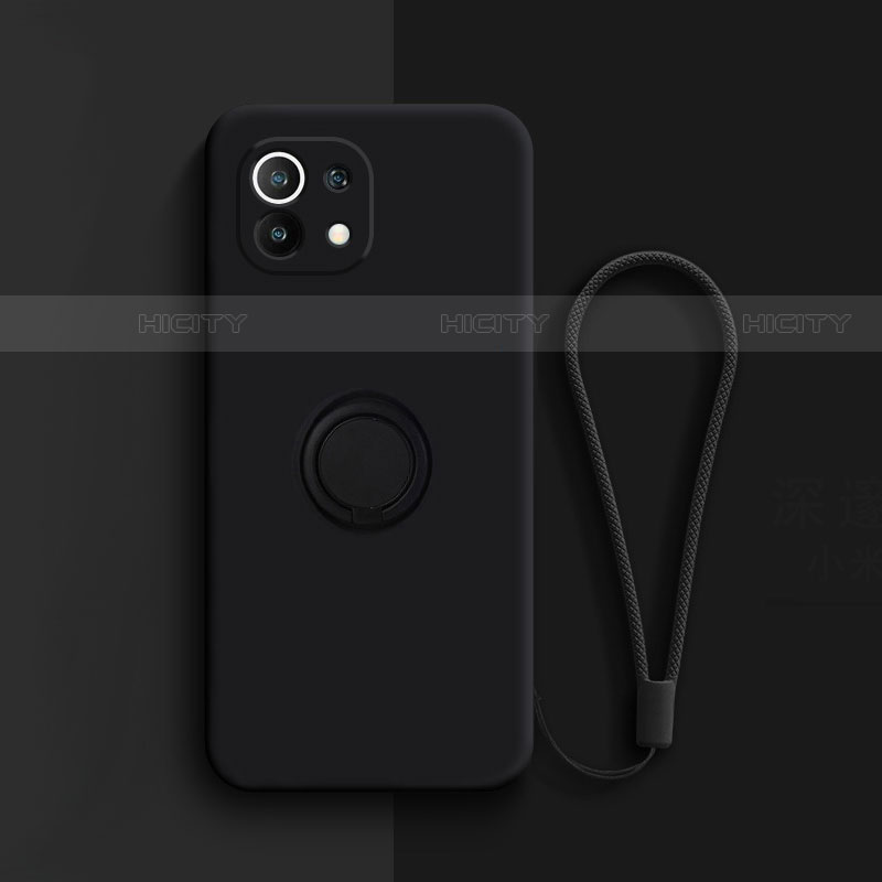 Custodia Silicone Ultra Sottile Morbida Cover con Magnetico Anello Supporto T01 per Xiaomi Mi 11 5G Nero