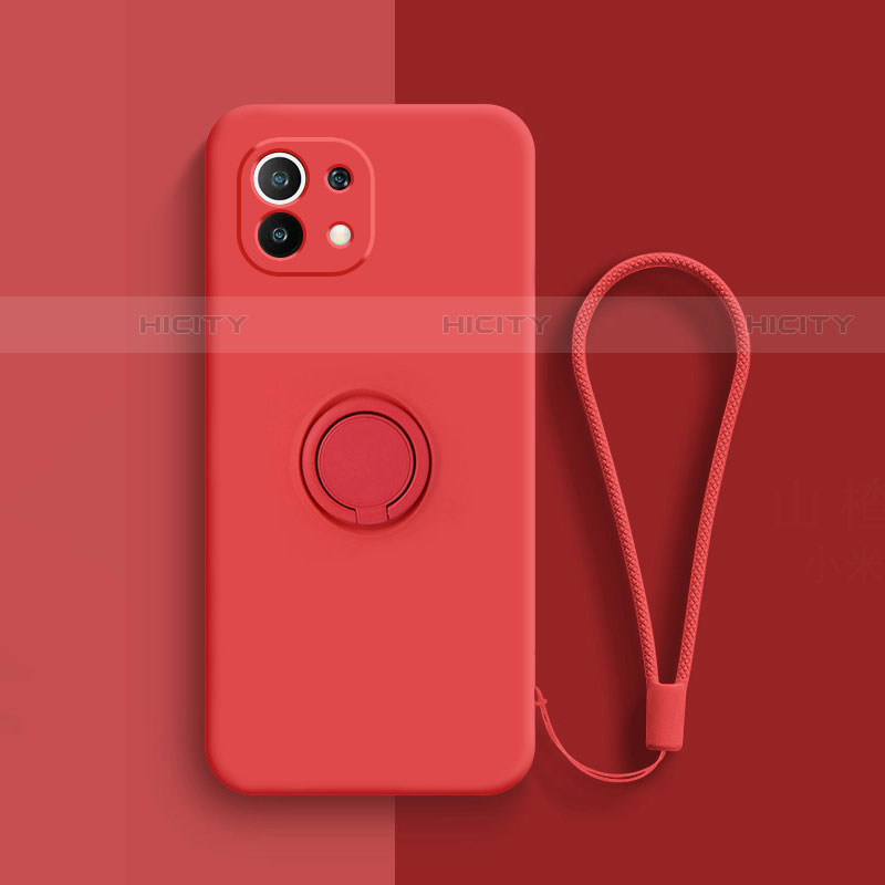 Custodia Silicone Ultra Sottile Morbida Cover con Magnetico Anello Supporto T01 per Xiaomi Mi 11 5G Rosso