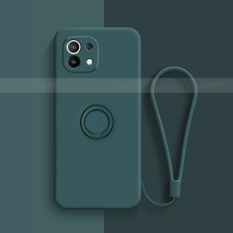 Custodia Silicone Ultra Sottile Morbida Cover con Magnetico Anello Supporto T01 per Xiaomi Mi 11 5G Verde
