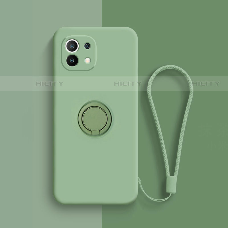 Custodia Silicone Ultra Sottile Morbida Cover con Magnetico Anello Supporto T01 per Xiaomi Mi 11 5G Verde Pastello