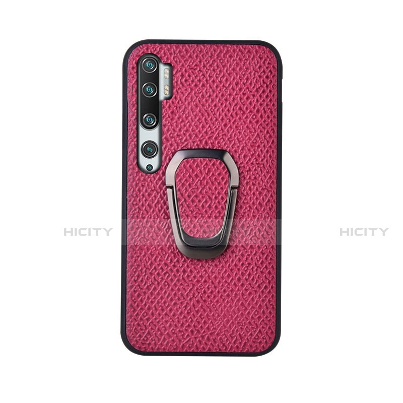 Custodia Silicone Ultra Sottile Morbida Cover con Magnetico Anello Supporto T01 per Xiaomi Mi Note 10 Rosa Caldo