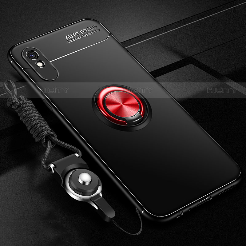 Custodia Silicone Ultra Sottile Morbida Cover con Magnetico Anello Supporto T01 per Xiaomi Redmi 9A Rosso e Nero