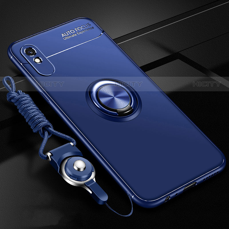 Custodia Silicone Ultra Sottile Morbida Cover con Magnetico Anello Supporto T01 per Xiaomi Redmi 9AT Blu