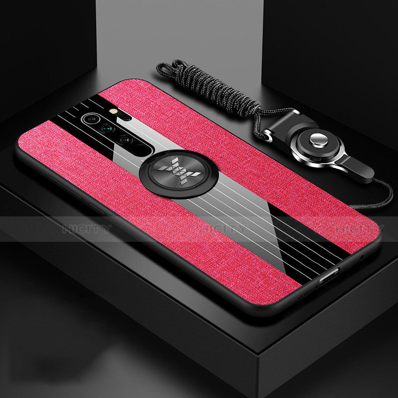 Custodia Silicone Ultra Sottile Morbida Cover con Magnetico Anello Supporto T01 per Xiaomi Redmi Note 8 Pro Rosa Caldo