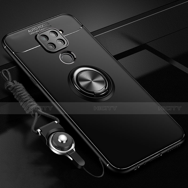 Custodia Silicone Ultra Sottile Morbida Cover con Magnetico Anello Supporto T01 per Xiaomi Redmi Note 9 Nero