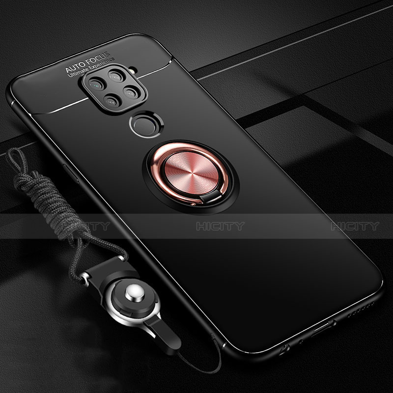 Custodia Silicone Ultra Sottile Morbida Cover con Magnetico Anello Supporto T01 per Xiaomi Redmi Note 9 Oro e Nero