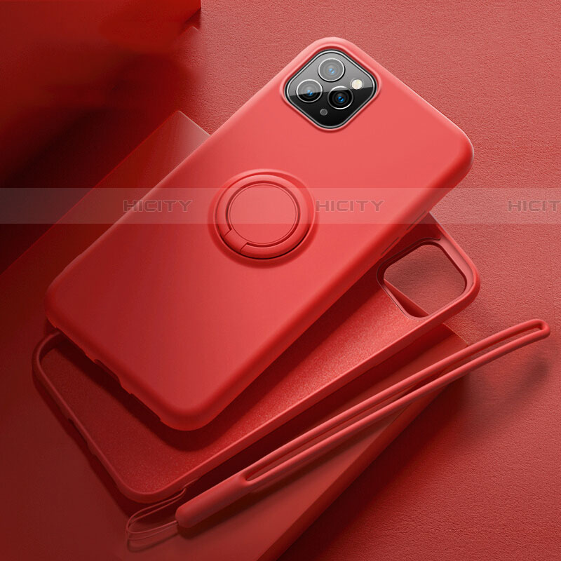 Custodia Silicone Ultra Sottile Morbida Cover con Magnetico Anello Supporto T02 per Apple iPhone 11 Pro Max Rosso