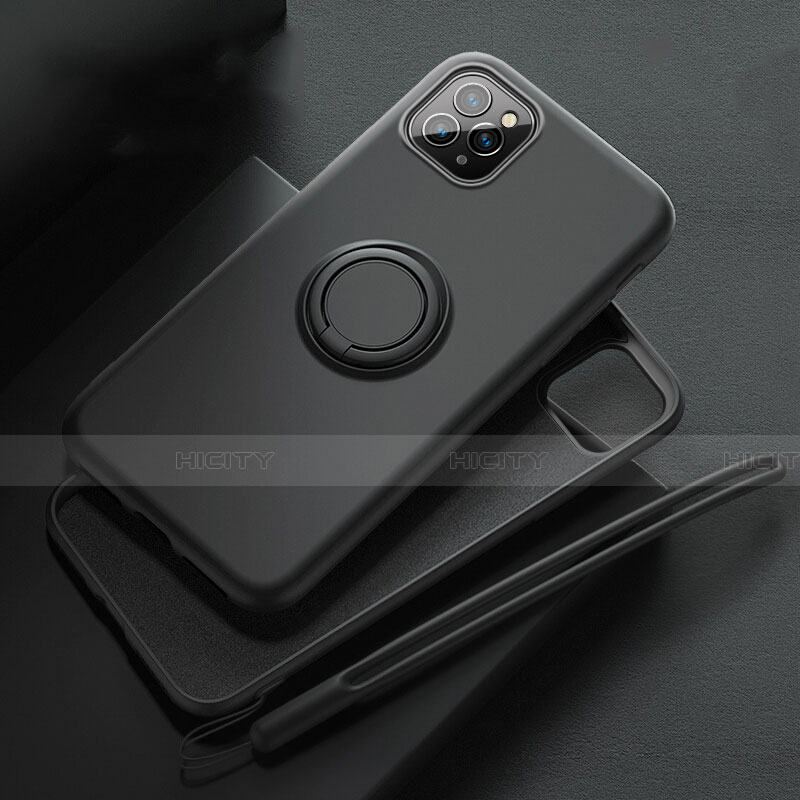Custodia Silicone Ultra Sottile Morbida Cover con Magnetico Anello Supporto T02 per Apple iPhone 11 Pro Nero