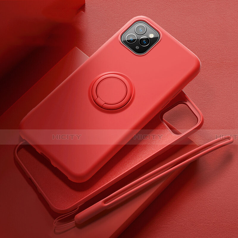 Custodia Silicone Ultra Sottile Morbida Cover con Magnetico Anello Supporto T02 per Apple iPhone 11 Pro Rosso