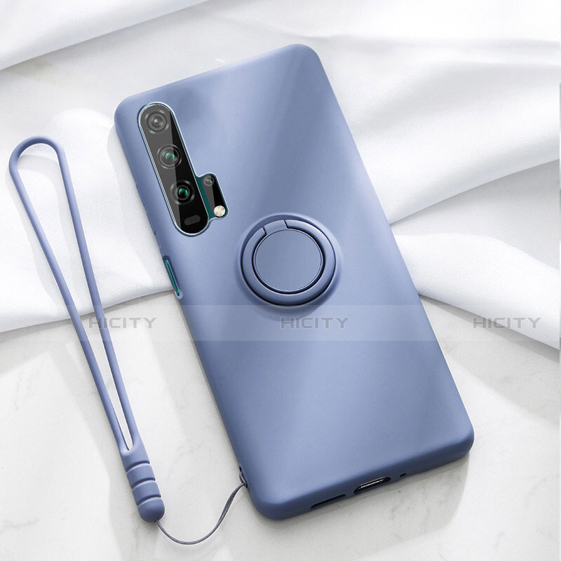 Custodia Silicone Ultra Sottile Morbida Cover con Magnetico Anello Supporto T02 per Huawei Honor 20 Pro Blu