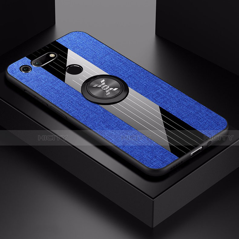 Custodia Silicone Ultra Sottile Morbida Cover con Magnetico Anello Supporto T02 per Huawei Honor V20 Blu