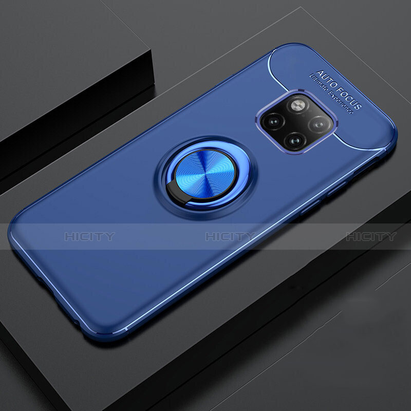 Custodia Silicone Ultra Sottile Morbida Cover con Magnetico Anello Supporto T02 per Huawei Mate 20 Pro Blu