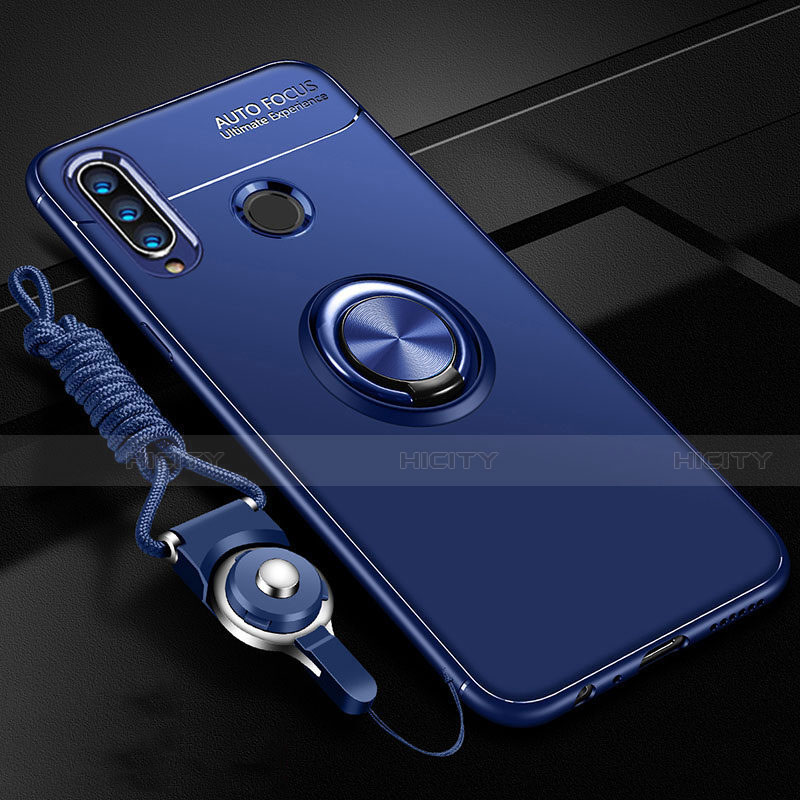 Custodia Silicone Ultra Sottile Morbida Cover con Magnetico Anello Supporto T02 per Huawei Nova 4e Blu