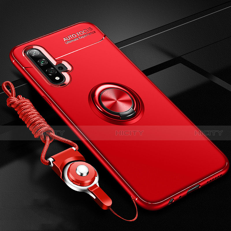 Custodia Silicone Ultra Sottile Morbida Cover con Magnetico Anello Supporto T02 per Huawei Nova 5T Rosso