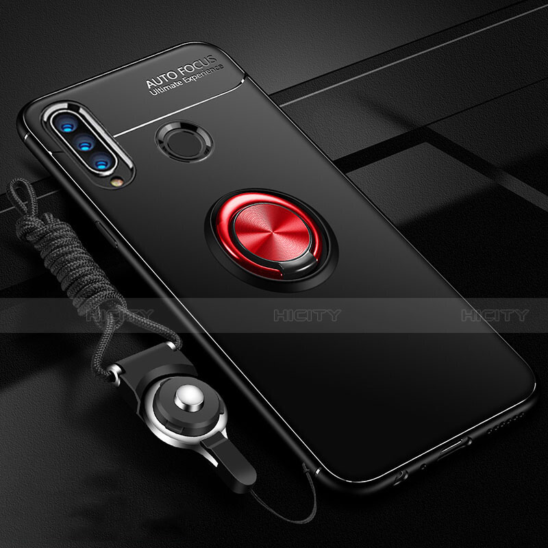 Custodia Silicone Ultra Sottile Morbida Cover con Magnetico Anello Supporto T02 per Huawei P30 Lite New Edition Rosso e Nero