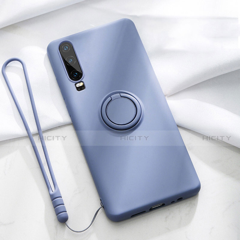 Custodia Silicone Ultra Sottile Morbida Cover con Magnetico Anello Supporto T02 per Huawei P30 Viola