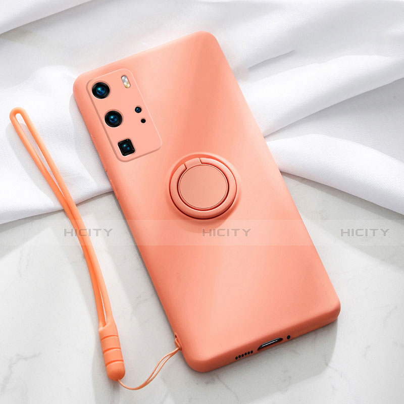 Custodia Silicone Ultra Sottile Morbida Cover con Magnetico Anello Supporto T02 per Huawei P40 Pro Arancione