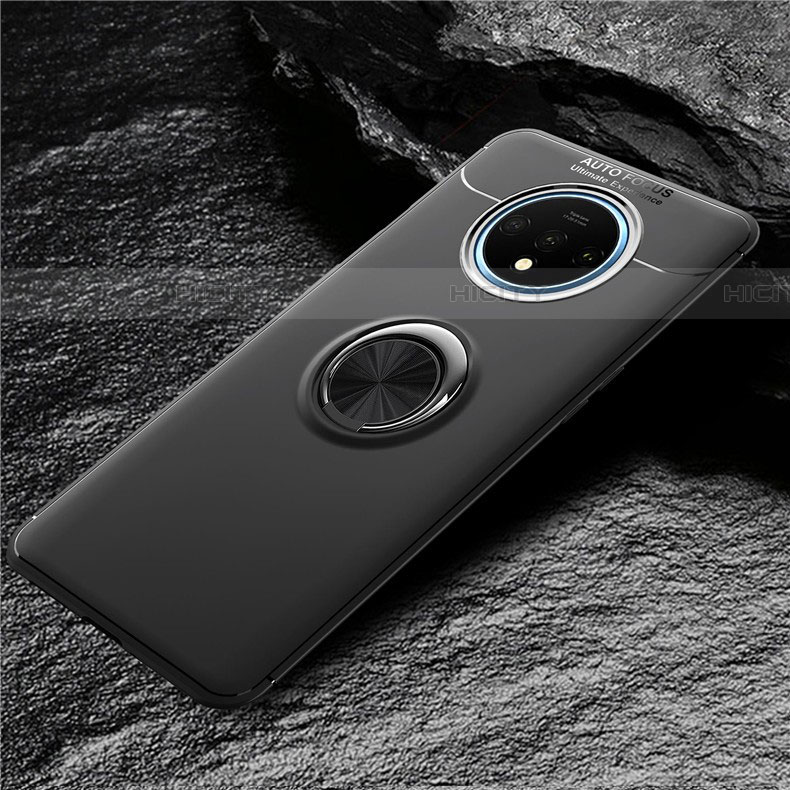 Custodia Silicone Ultra Sottile Morbida Cover con Magnetico Anello Supporto T02 per OnePlus 7T Nero