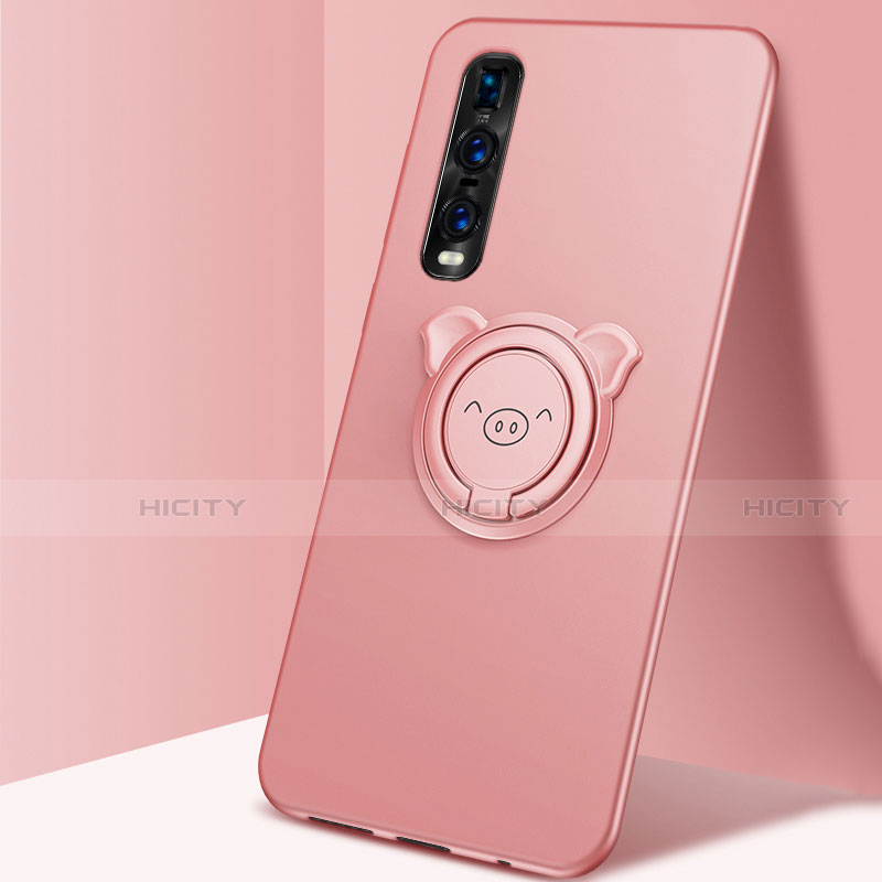 Custodia Silicone Ultra Sottile Morbida Cover con Magnetico Anello Supporto T02 per Oppo Find X2 Pro Oro Rosa