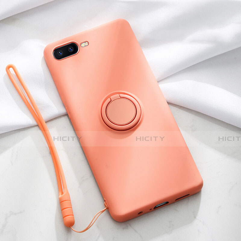 Custodia Silicone Ultra Sottile Morbida Cover con Magnetico Anello Supporto T02 per Oppo K1 Arancione